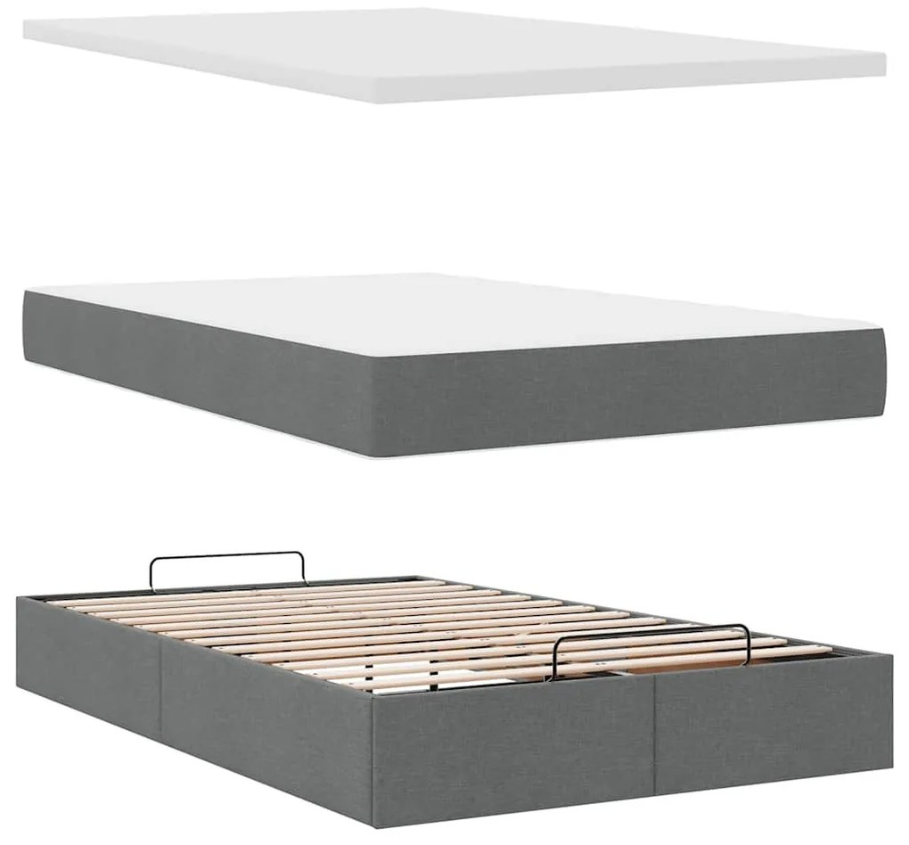 Cama otomana com colchão 120x190 cm veludo cinzento-escuro