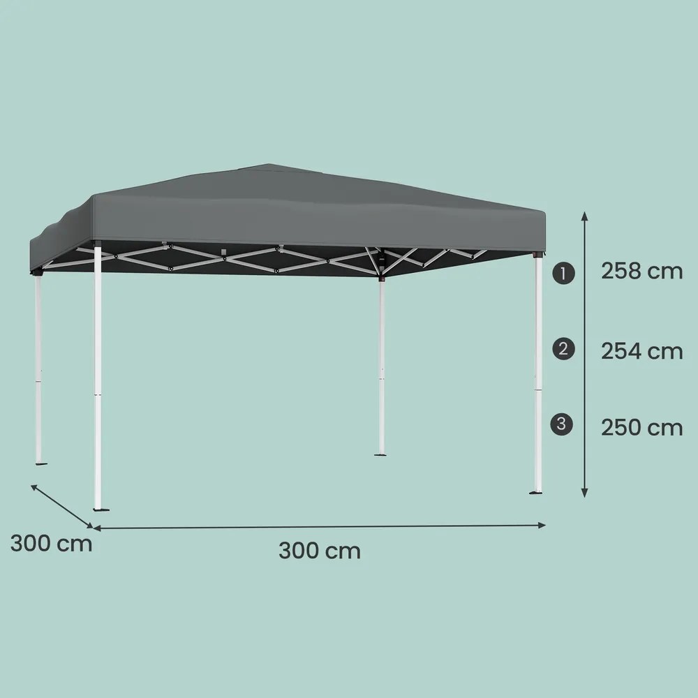 Tenda dobrável de 3 x 3 m, resistente, portátil, pavilhão para jardim cinzento