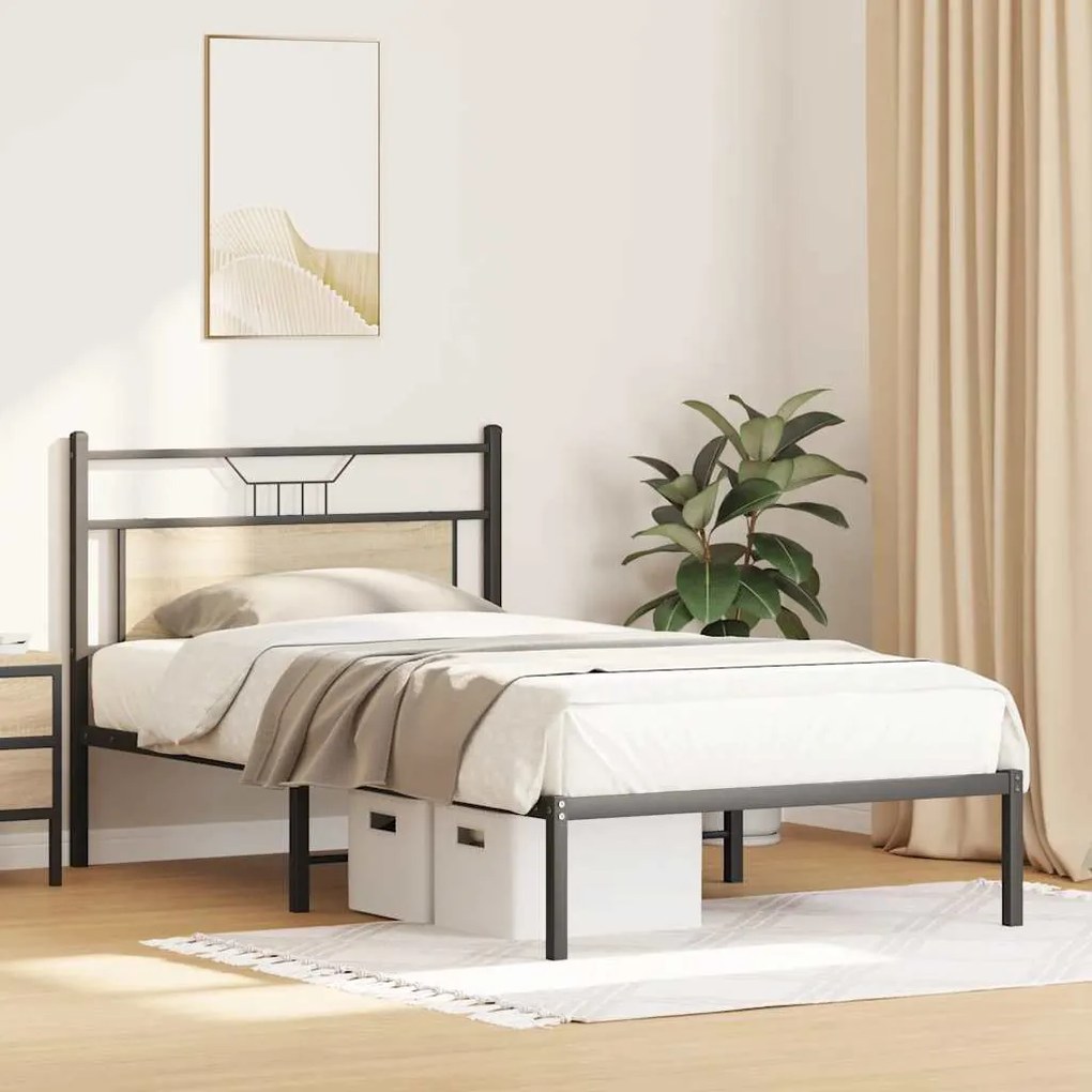 Estrutura de cama sem colchão 107x203 cm carvalho sonoma