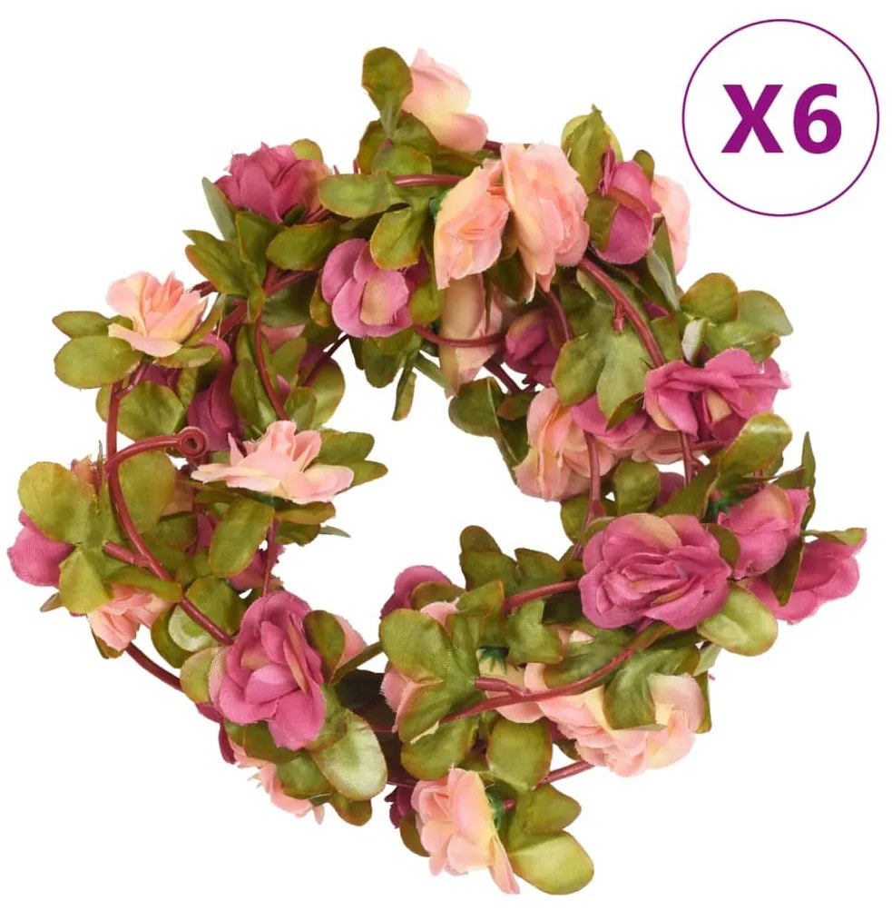Grinaldas de flores de Natal 6 pcs 250 cm vermelho rosado