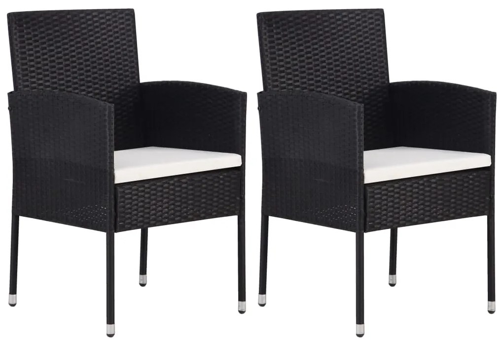 vidaXL Cadeiras de jardim c/ almofadões branco nata 2pcs vime PE preto