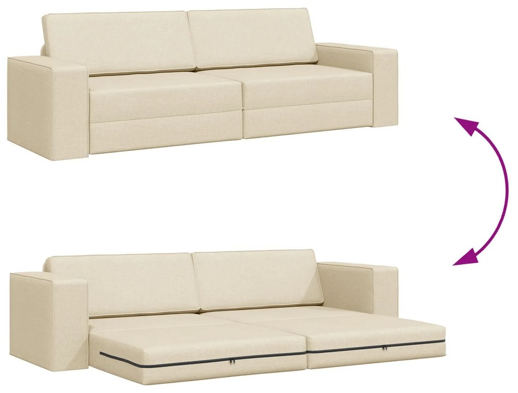 Sofá Cama 2-em-1 Creme 245x150x60.5 cm Tecido