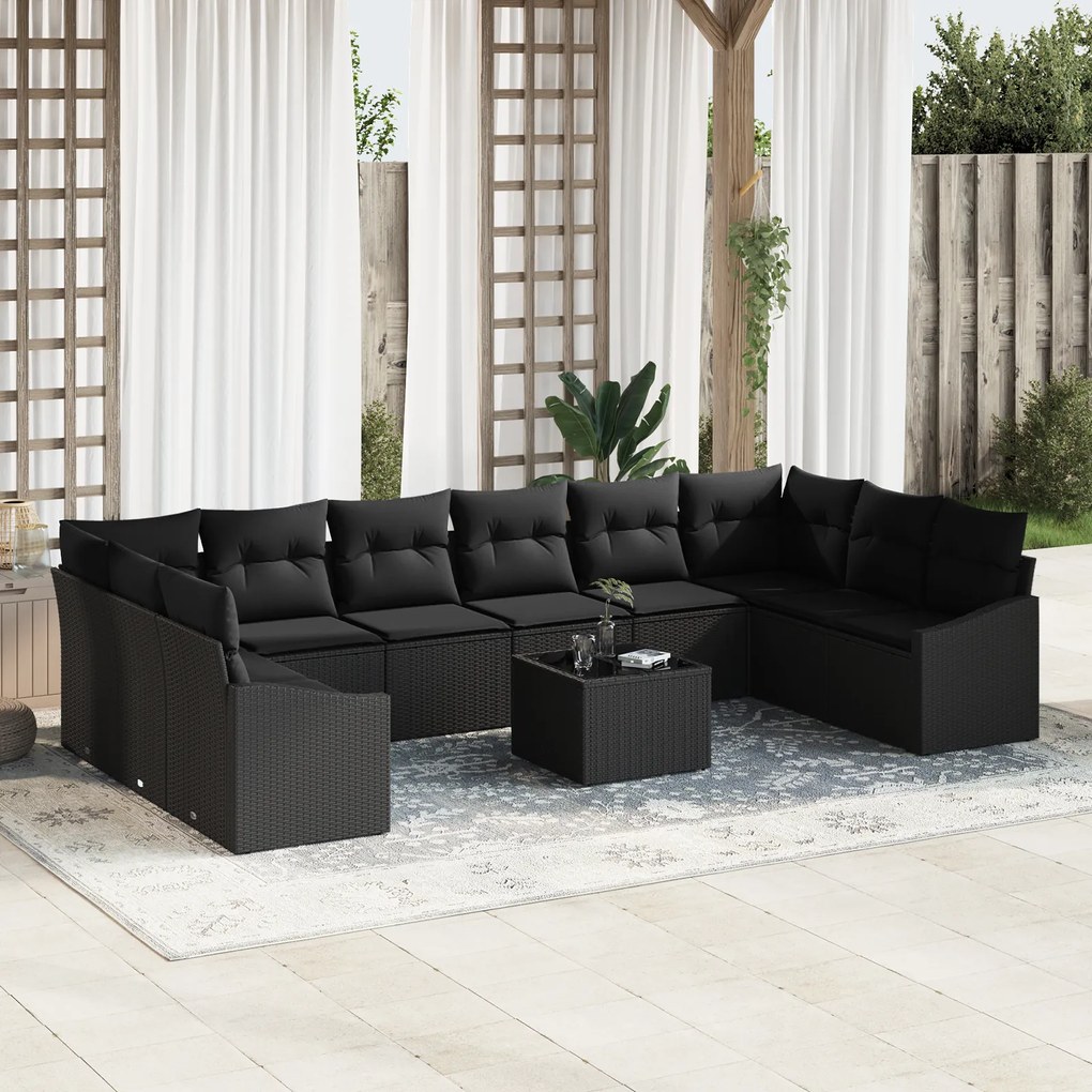 Conjunto de Jantar de Jardim de 11 Peças com Almofadas Bege em Rattan