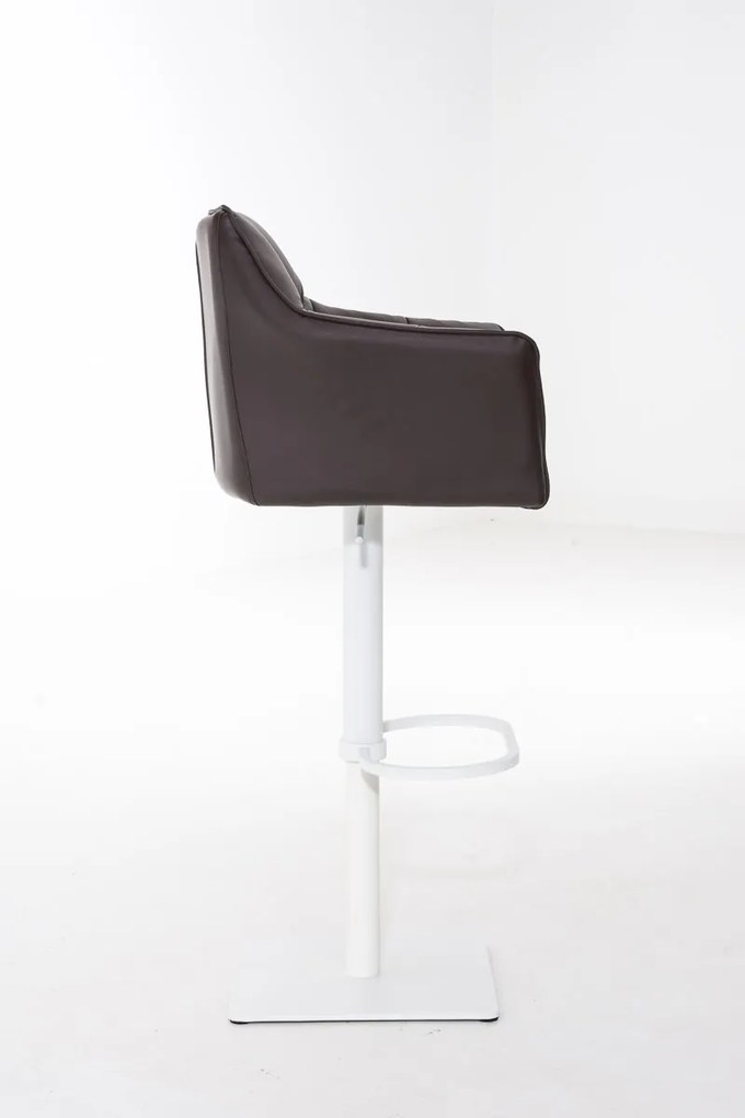 Banco de bar Damaso em couro sintético e com estrutura branca 64 x 88-113 x 45 cm Castanho
