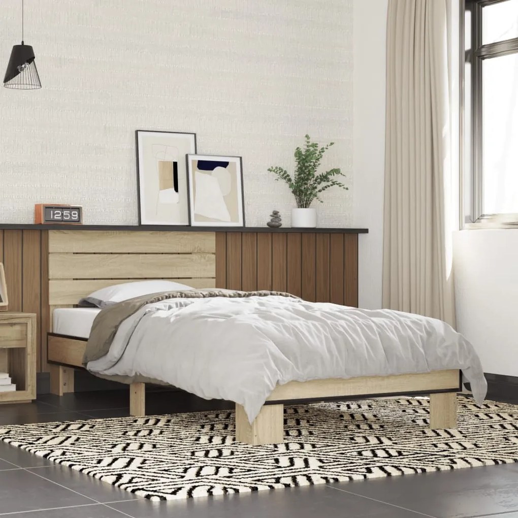 vidaXL Estrutura de cama derivados de madeira e metal carvalho sonoma