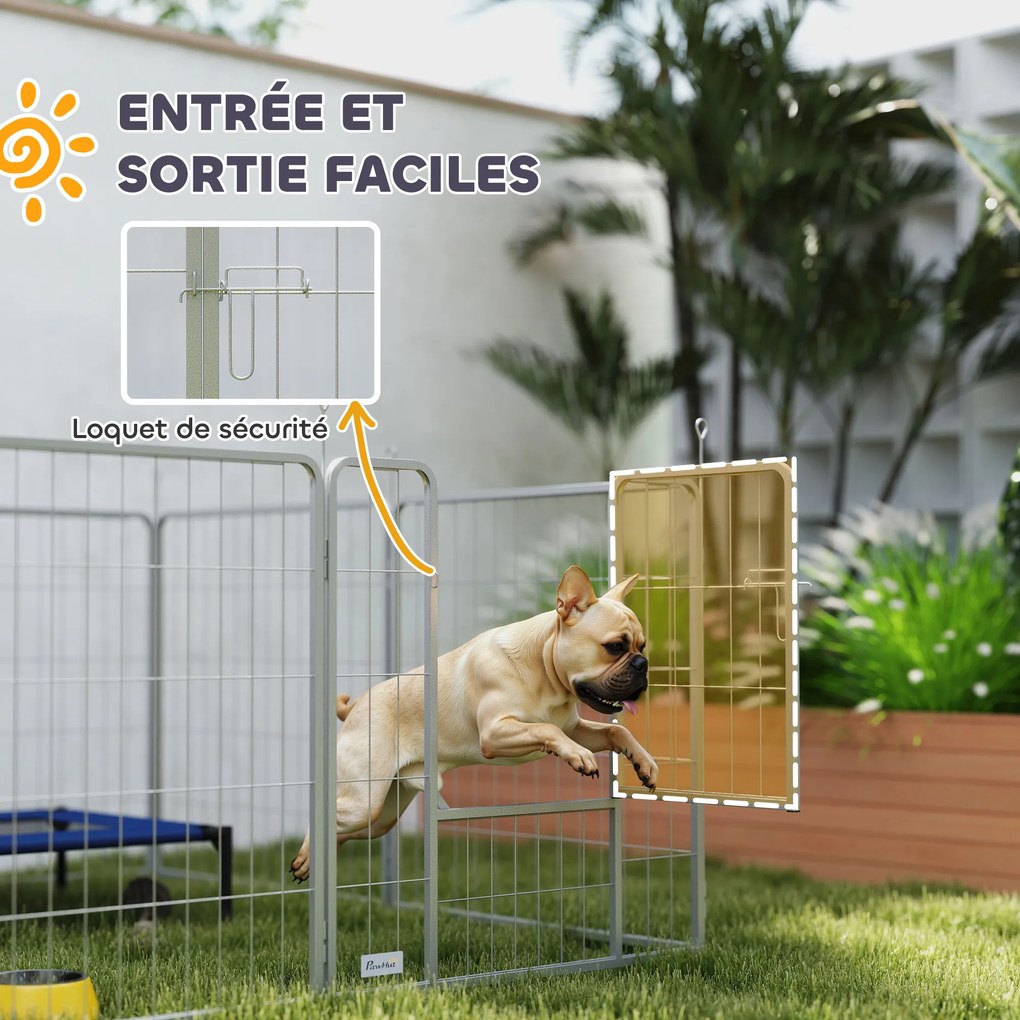 Parque para cães, recinto para cães com 8 painéis 80 cm de altura, modular e dobrável, em aço, com porta, para cachorros, para interior e exterior, pr