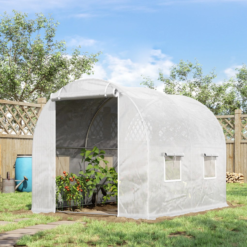 Estufa de jardim em forma de túnel, 6 m², 3m x 2m x 1,9m , aço galvanizado reforçado com 2,4 cm de diâmetro + PE de alta densidade, janelas e porta br