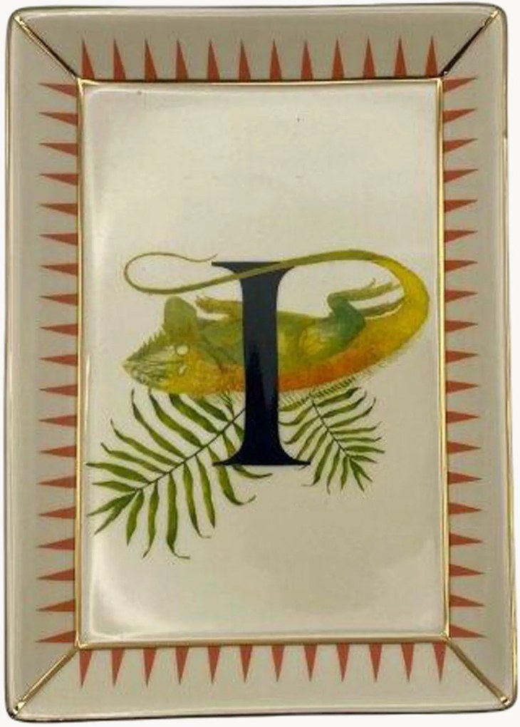 Bandeja decorativa em porcelana fine bone china Iguana