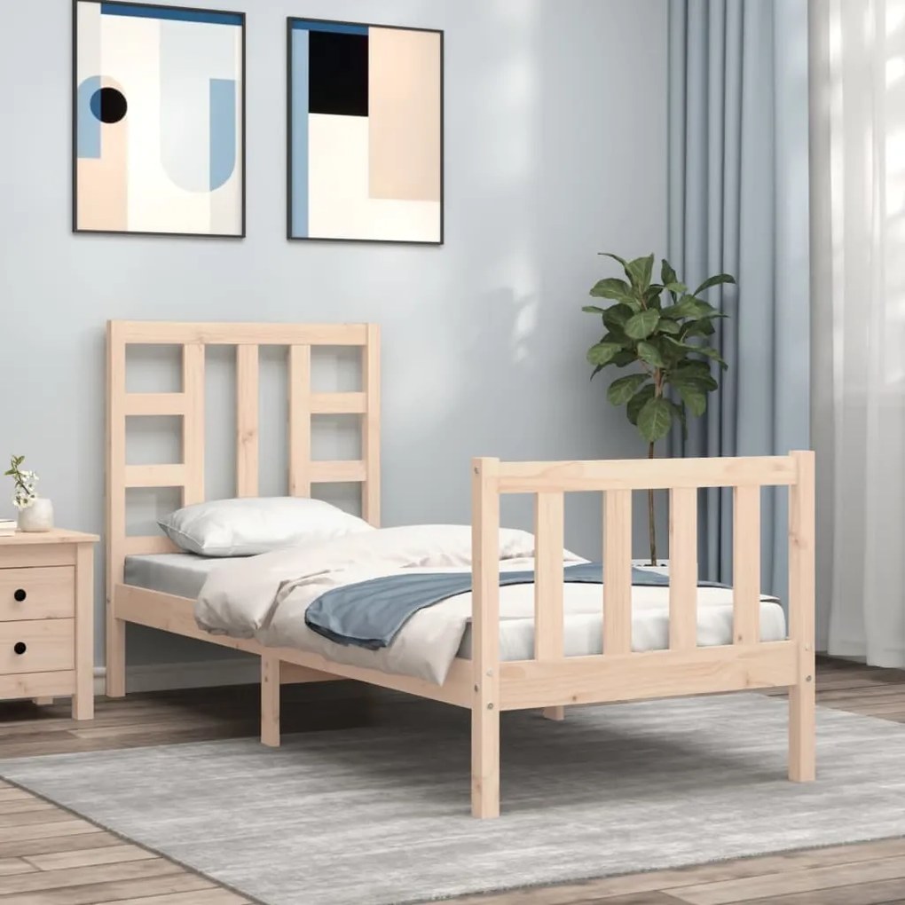 vidaXL Estrutura cama de solteiro pequena c/ cabeceira madeira maciça