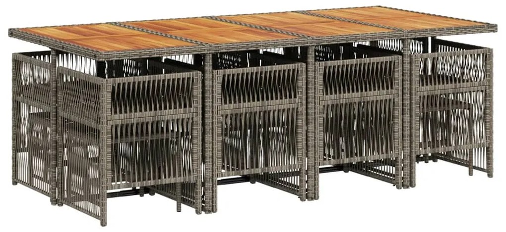 13 pcs conjunto jantar p/ jardim c/ almofadões vime PE cinzento