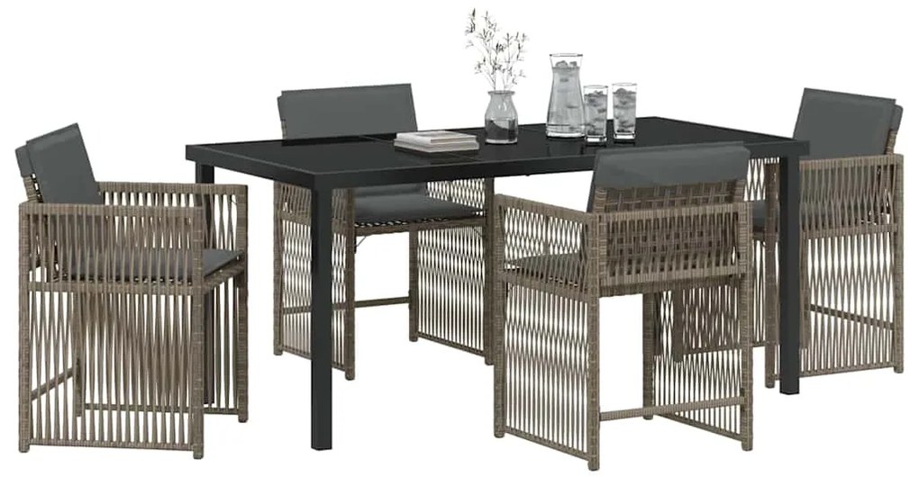 Conjunto de Jantar de Jardim de 5 Peças com Almofadas Cinza em Rattan