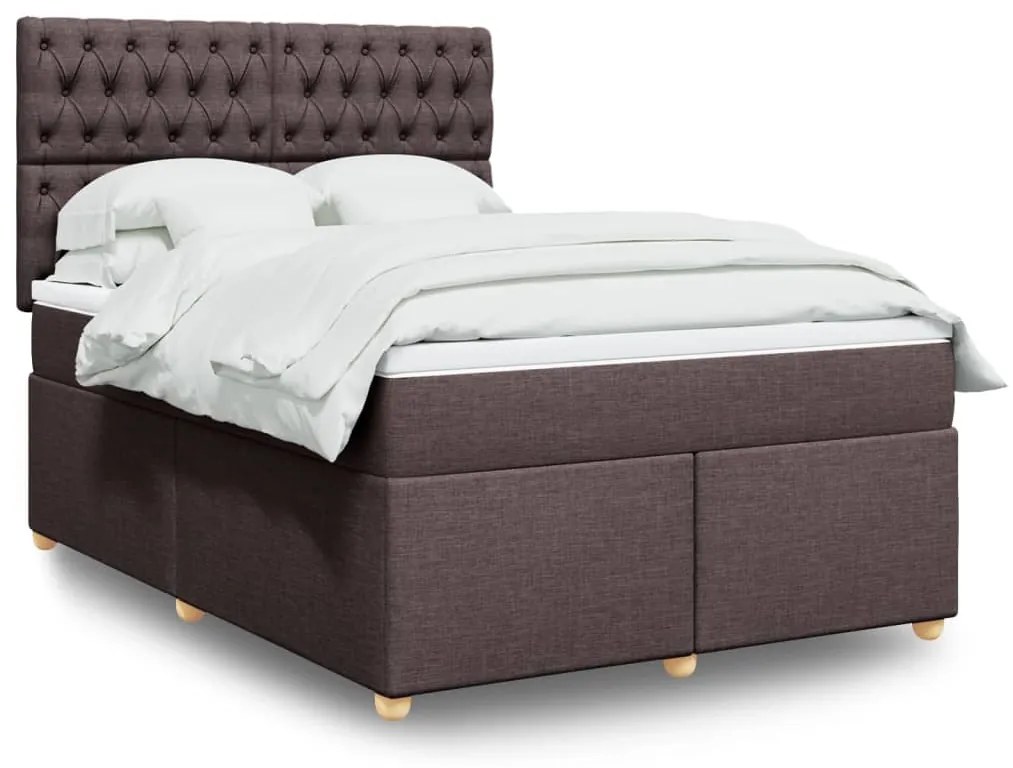 vidaXL Cama com molas/colchão 140x200 cm tecido castanho-escuro