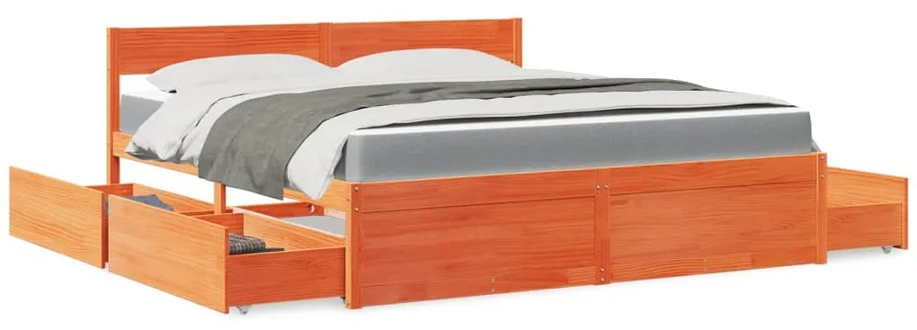 Cama com gavetas e colchão 180x200 cm pinho maciço castanho-mel