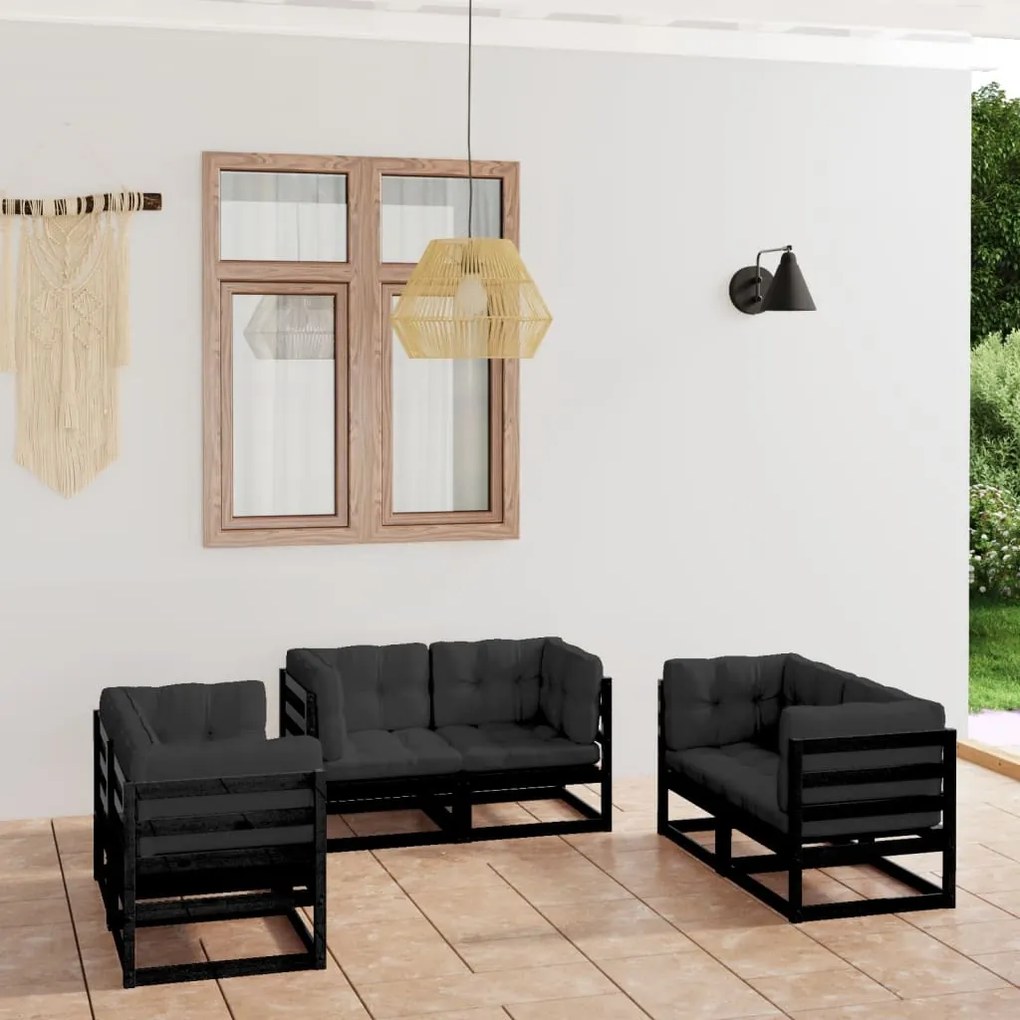 vidaXL 6 pcs conjunto lounge de jardim com almofadões pinho maciço