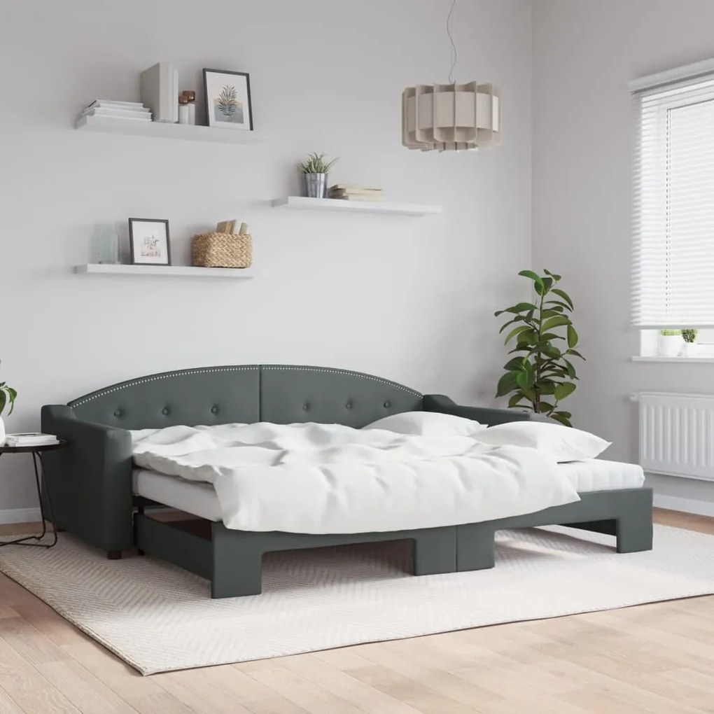 vidaXL Sofá-cama c/ gavetão e colchões 90x200cm tecido cinzento-escuro