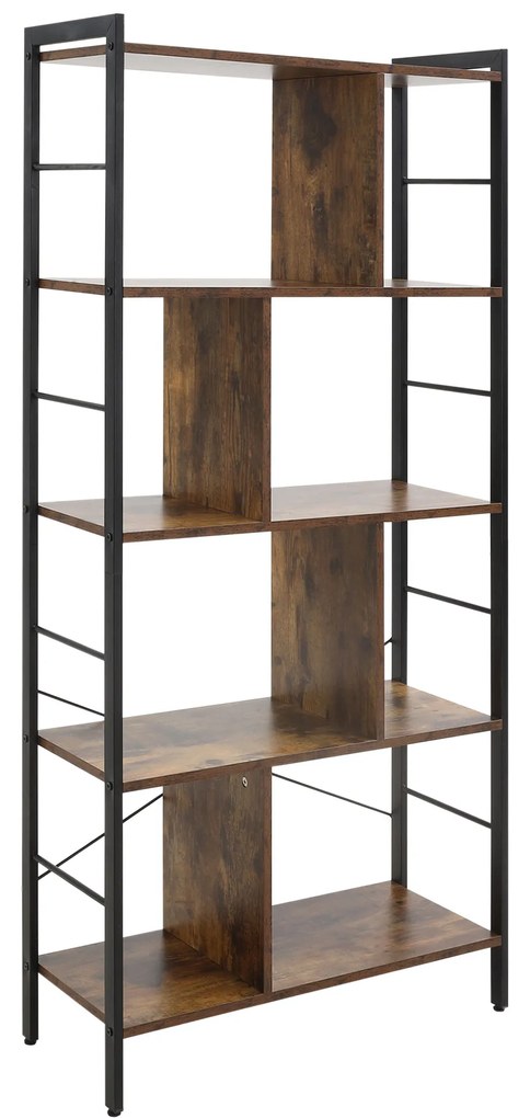 Estante para Livros de 4 Níveis com 8 Compartimentos de Armazenamento Estilo Industrial para Sala de Estar Escritório Dormitório 74x30x157,5cm Marrom