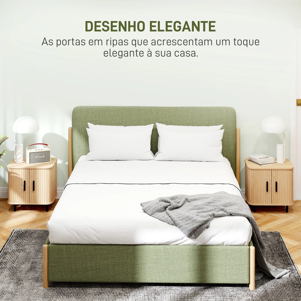 Conjunto de 2 Mesas de Cabeceira com Portas Deslizantes 2 Prateleiras e Pés em Aço Estilo Escandinavo 48x40x48 cm Madeira