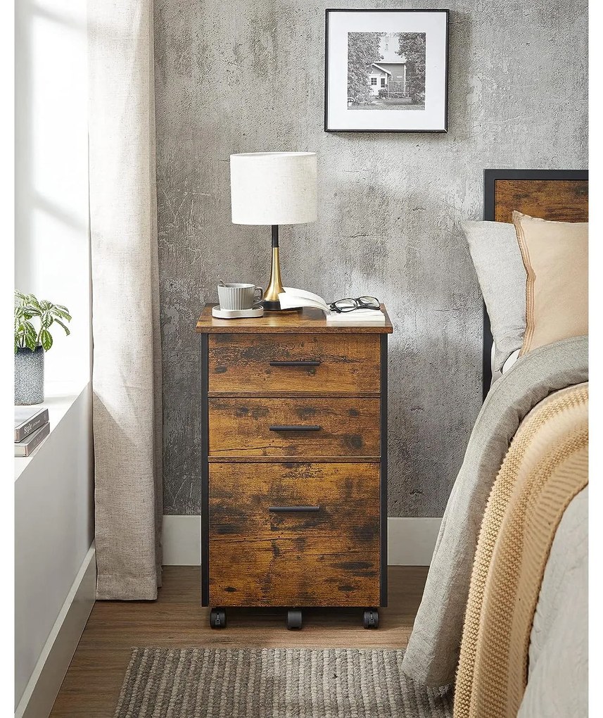 Mesa de cabeçeira ou armário escritório com 3 gavetas 43 x 42 x 67,5 cm castanho vintage e preto