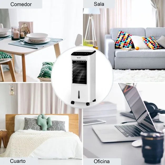 Refrigerador de ar Portátil Ventilador Humidificador Filtro 4 em 1 com Controlo Remoto Rodas para Casa Escritório  30 x 27 x 74 cm Branco