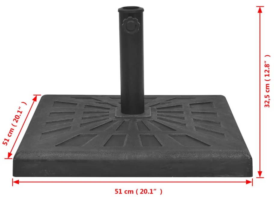 Base para guarda-sol em resina quadrado preto 19 kg