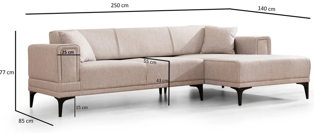 Sofá-Cama de Canto Horizon – Castanho Claro – 250x140 cm