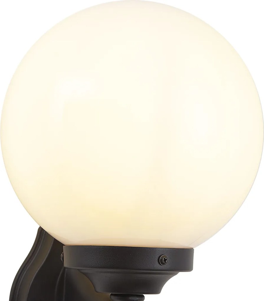 Candeeiro de Parede Exterior Clássico Preto com Vidro Opal IP44 - Champs