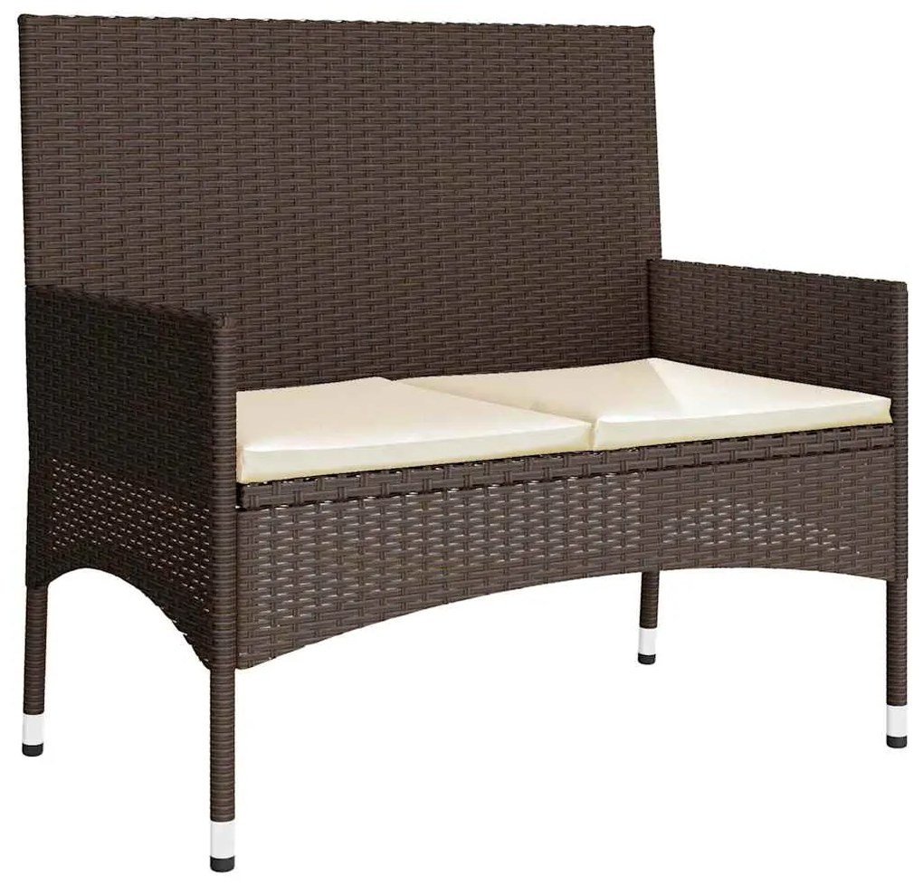 4 pcs conjunto lounge jardim c/ almofadões vime PE castanho