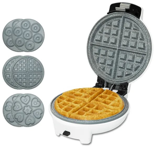 Máquina de waffles elétrica 3 em 1 Fun Gofrestone 3in1. 700 W, placas intercambiáveis com revestimento ecológico, design circular, indicador luminoso,