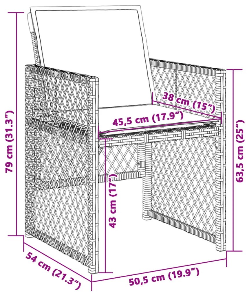 Cadeiras de jardim com almofadões 4 pcs vime PE cinzento-claro