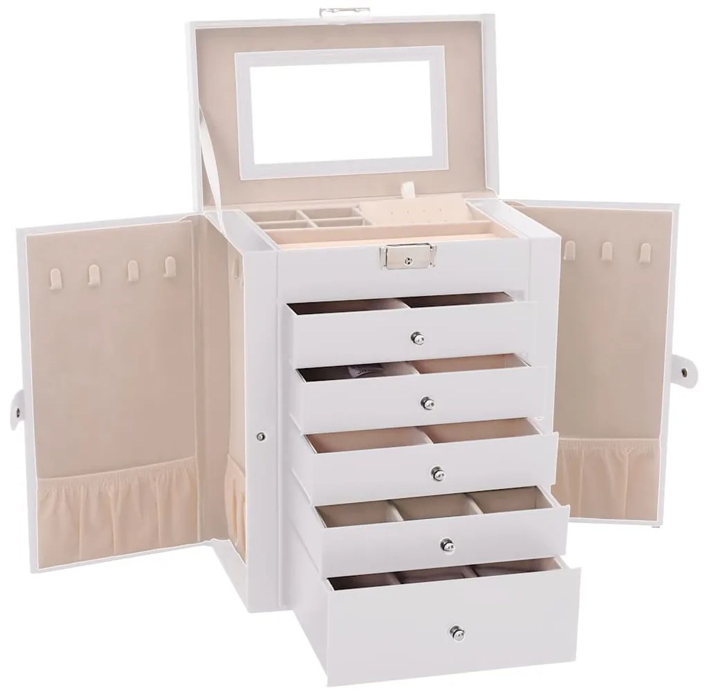 Caixa para jóias de 6 camadas com espelho com fechadura Branco