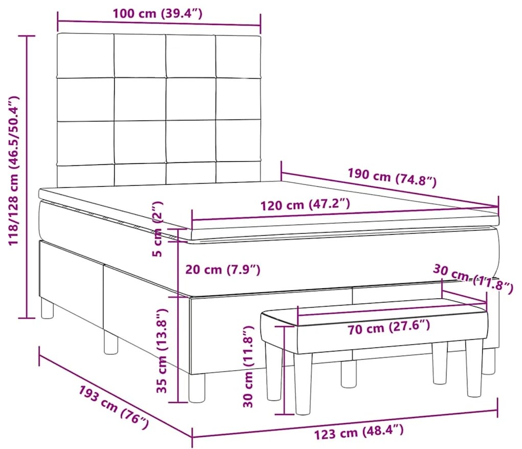 Cama boxspring c/ colchão 120x190cm tecido castanho-acinzentado