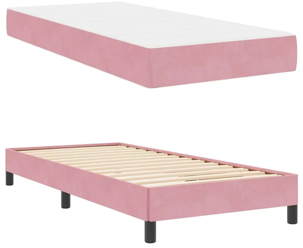 Cama box spring com colchão Rosa 90 x 200 cm Veludo