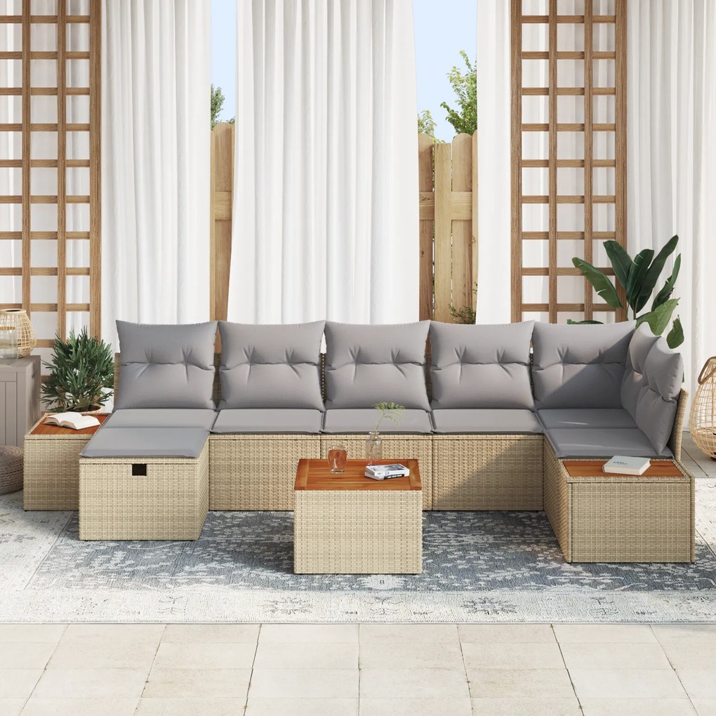 Conjunto de Sofás de Jardim vidaXL 8 Peças com Almofadas Bege Vime Sin