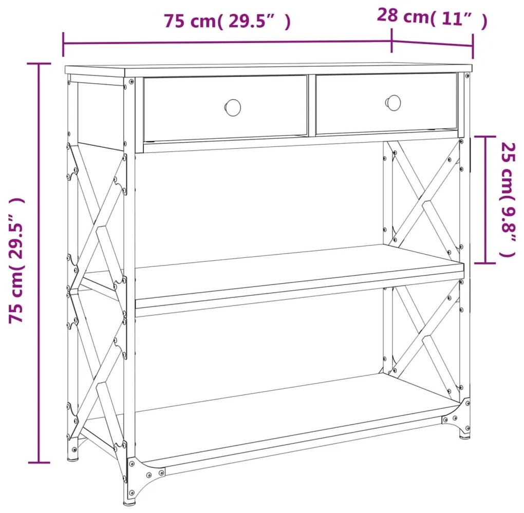 Mesa consola 75x28x75 cm derivados de madeira carvalho sonoma