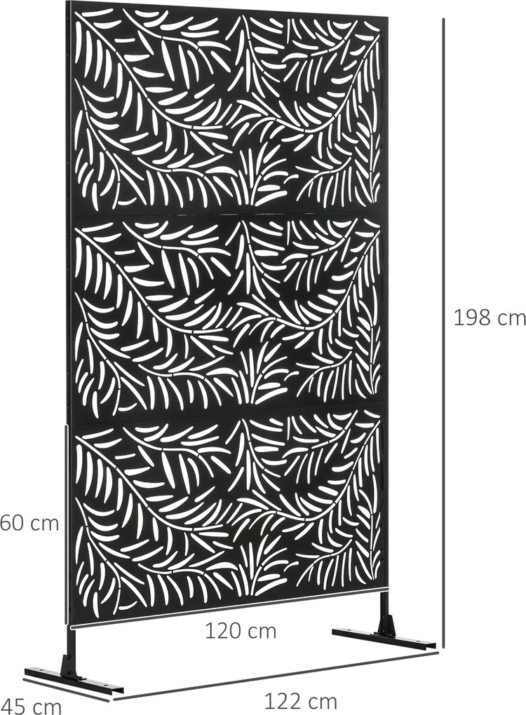 Biombo de 3 Peças Separador de Ambiente com Desenho em Ramos Biombo para Exterior 122x45x198 cm Preto