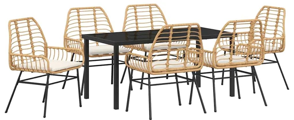 Conjunto de Jantar de Jardim com 7 Peças e Almofadas de Rattan Sintéti