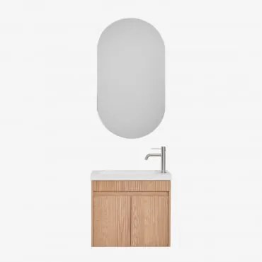 Conjunto De Móvel De Casa De Banho Suspenso Em Madeira Com Lavatório Integrado Narek Castanho Fresno & Ovalado Com Armazenamento Preto - Sklum