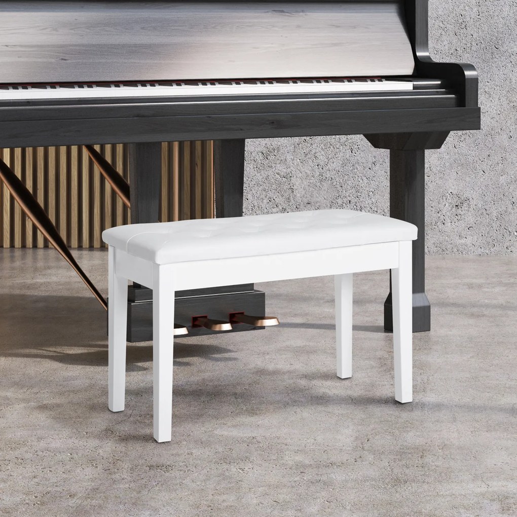 Banco para Piano com Espaço de Armazenamento Assento de Couro Sintético Acolchoado 76x36x50 cm Branco