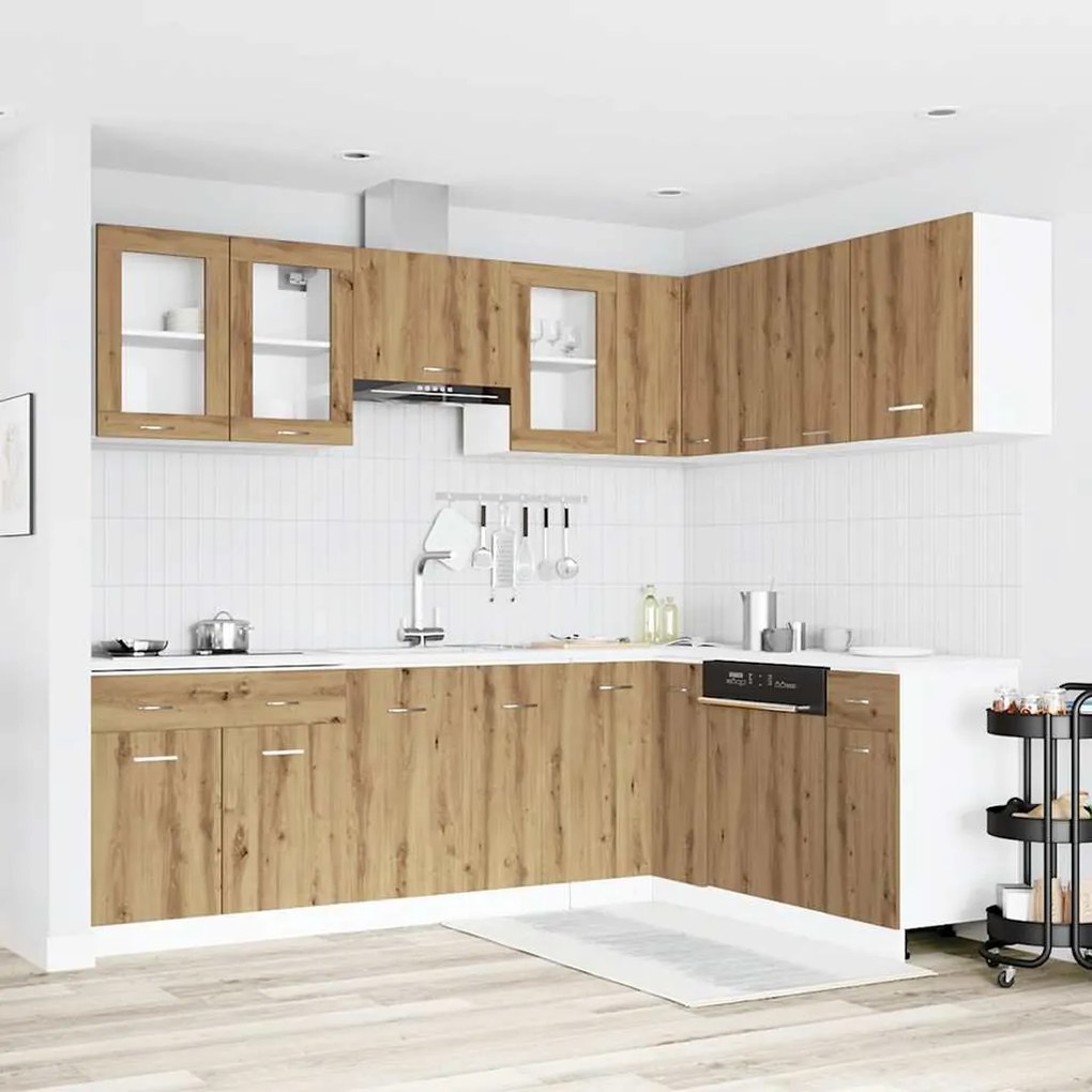 vidaXL 11 pcs armário cozinha conj. deriv. madeira carvalho artisiano