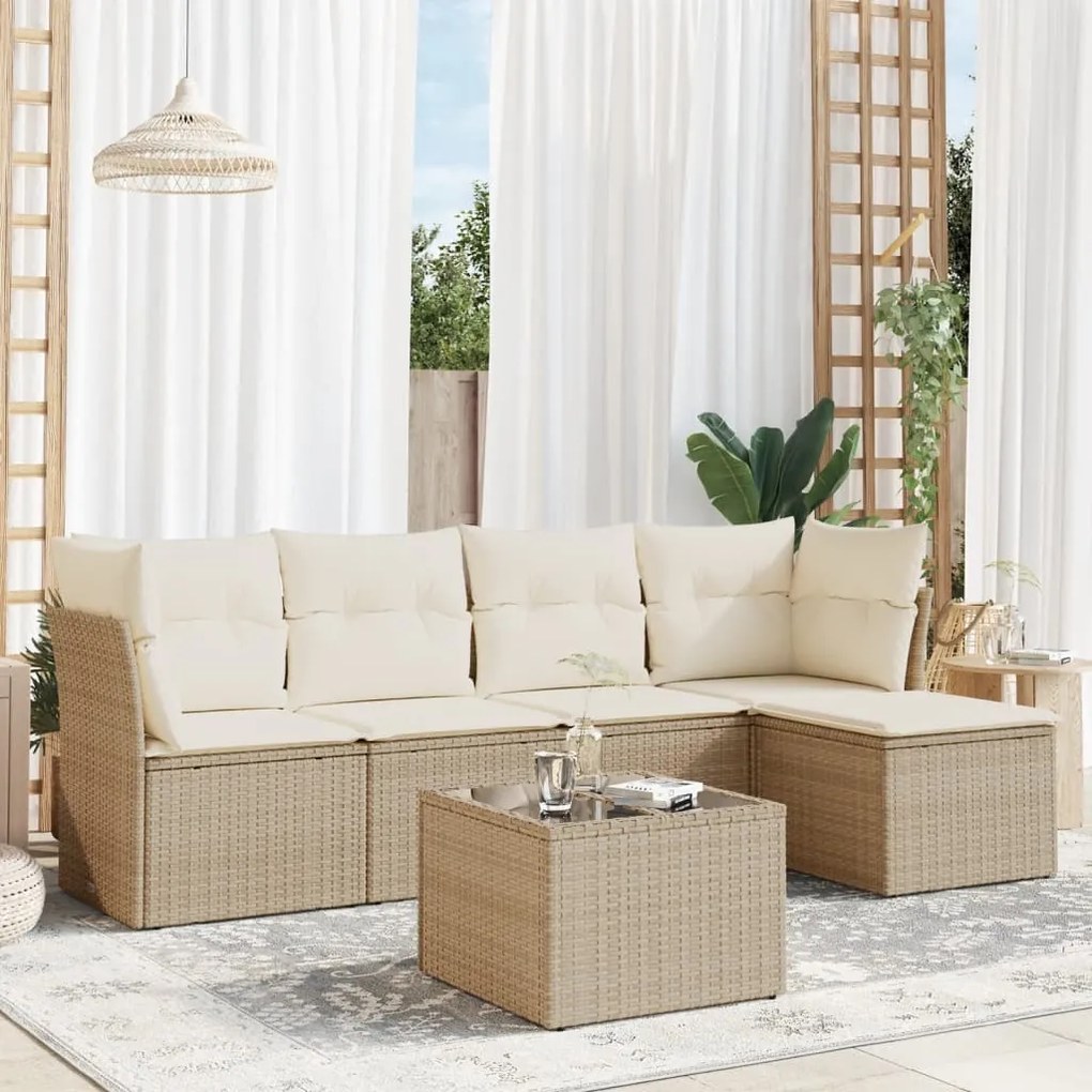 vidaXL 6 pcs conjunto de sofás p/ jardim com almofadões vime PE bege