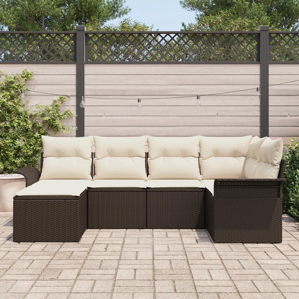 Conjunto de Sofá de Jardim de 6 Peças com Almofadas Castanho Rattan Si