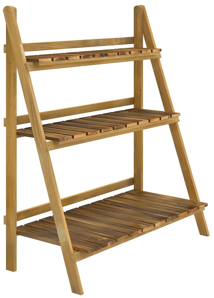 Outsunny Suporte para Plantas de Madeira com 3 Níveis Dobrável Suporte para Vasos de Plantas para Interior e Exterior 80x37x93 cm Madeira | Aosom Portugal