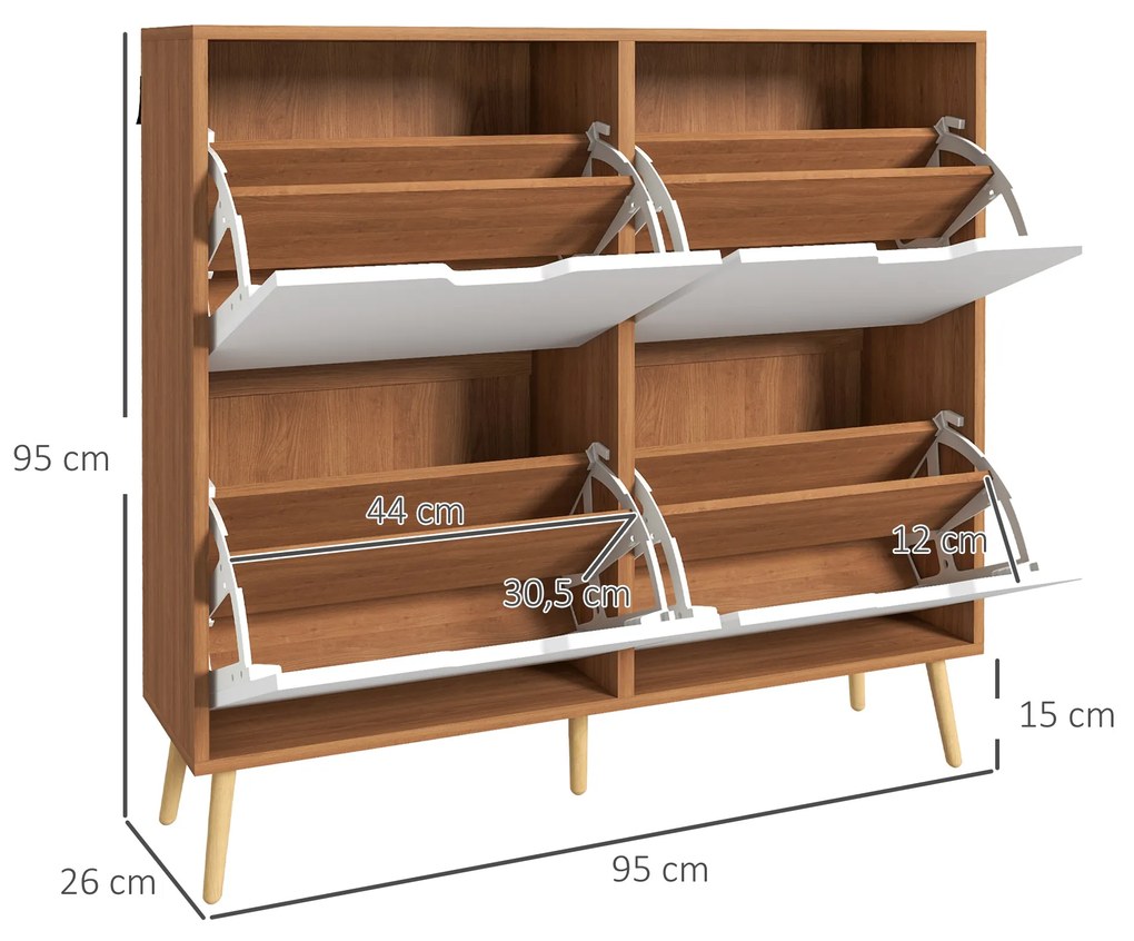 HOMCOM Sapateira com 4 Gavetas e Prateleiras Ajustáveis Móvel para Sapatos de Corredor para 16 Pares de Sapatos 95x26x95 cm Madeira