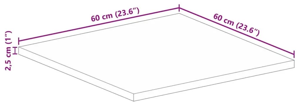 Tampo de mesa quadrado 60x60x2,5 cm madeira de acácia maciça
