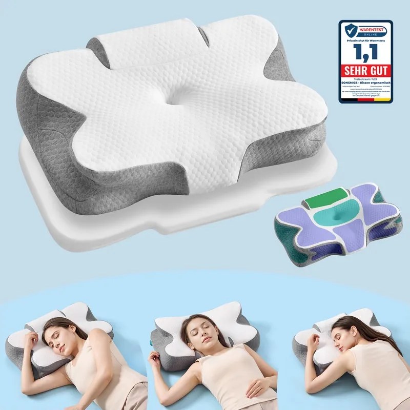 Almofada ergonómica para o pescoço 59 x 40 cm em espuma viscoelástica, branco-Cinzenta