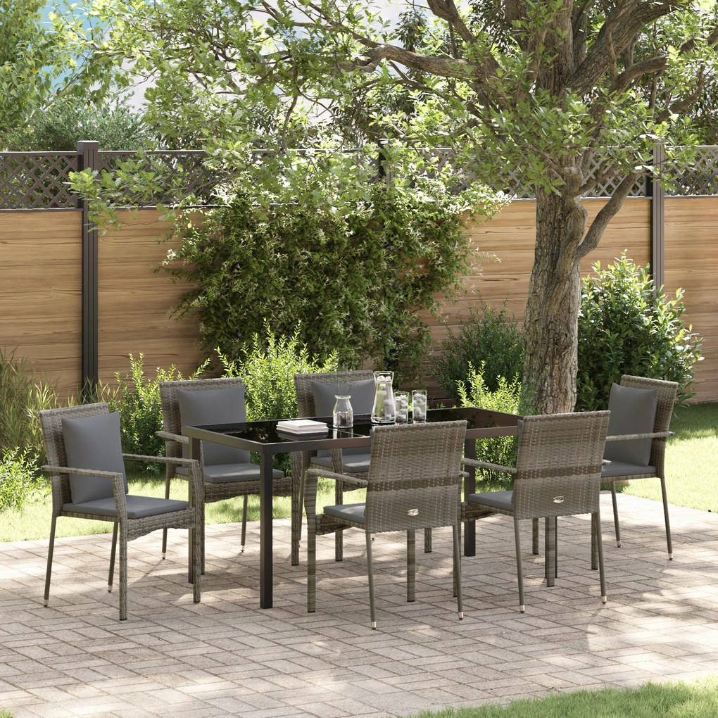 vidaXL Conjunto de Jantar de Jardim com Almofadas Cinza Poli Ratan