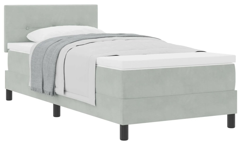 Cama Box Spring vidaXL com Colchão Cinza Claro 90x200 cm Veludo