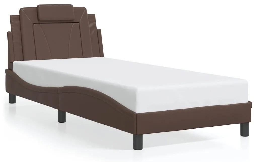 Estrutura cama c/ luzes LED 90x200 cm couro artificial castanho