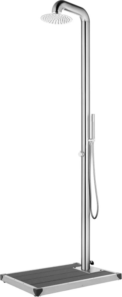 vidaXL Chuveiro de jardim c/ base cinzenta 230 cm aço inoxidável