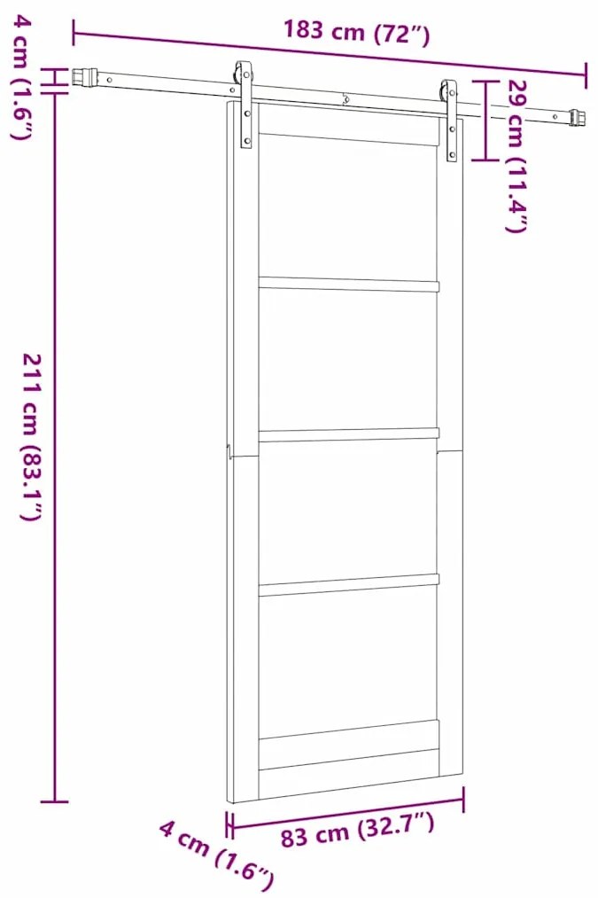 Porta Deslizante vidaXL com Conjunto de Hardware Branco 83x211 cm Made